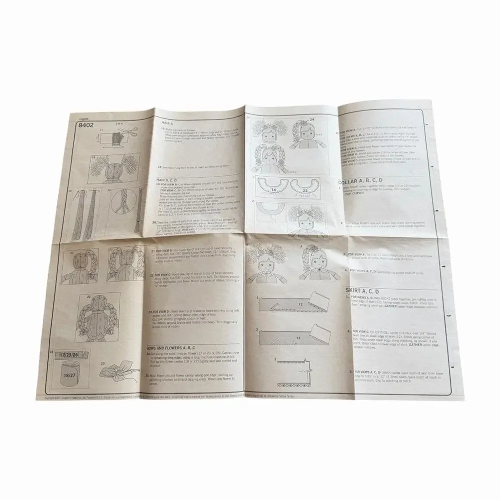 Simplicity 8402 Rag Doll Sewing Pattern Soft Dolls One Size Complete Cut